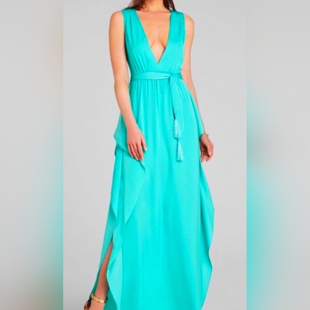 BCBGMAXAZRIA Suzanne Turquoise Ruffle Formal Maxi Dress Sz 10